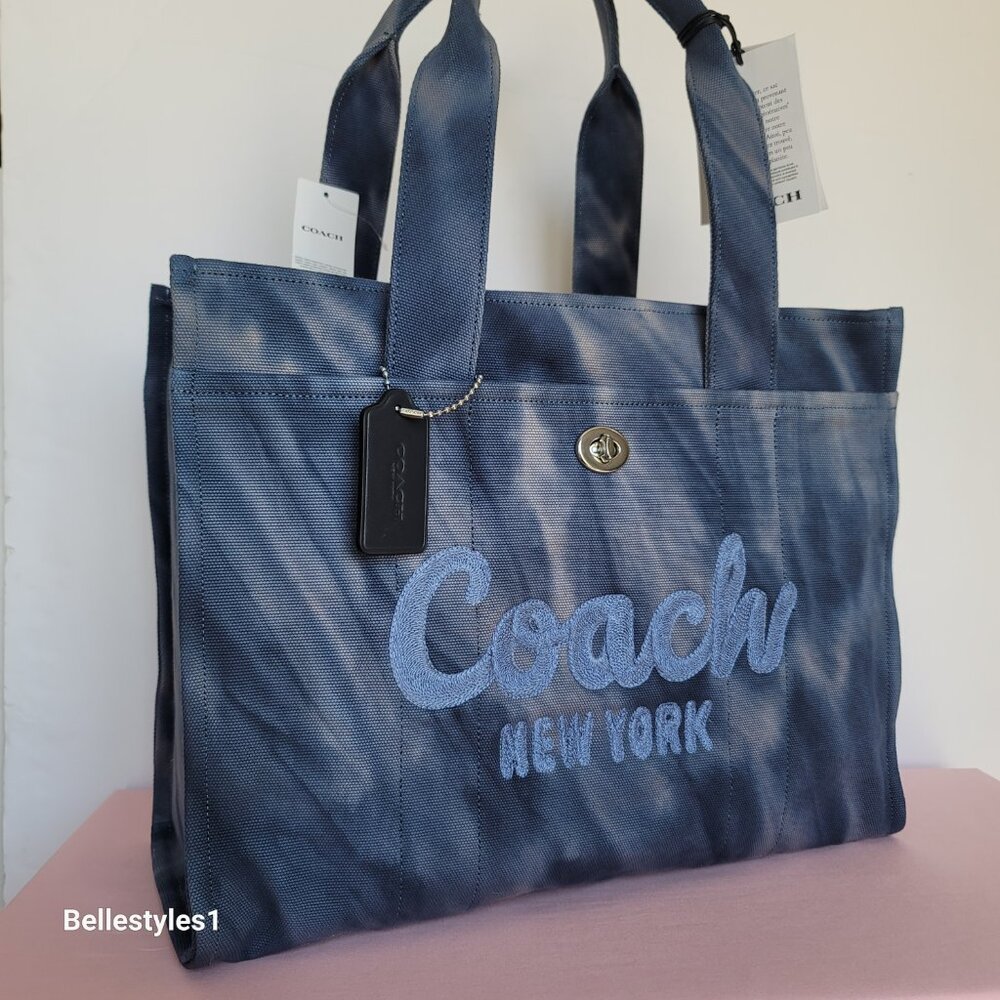 COACH Tie Dye Cargo 42 Canvas Large Tote -Midnight Navy color ⭐ - Picture 3 of 16